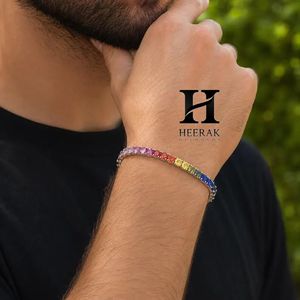 Men's Rainbow Gradient Tennis Necklace Gold Plated Colorful Multi <b>Gemstone</b> Iced Out Choker Chain Jewelry - Product Image 3