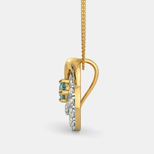 Yellow Gold <b>Blue</b> Topaz Swirl Lab Grown Diamond Pendant <b>Necklace</b> - Product Image 3