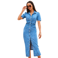 Vestido Midi Informal de Mezclilla para Mujer, Ropa al por Mayor de Alta Calidad, Moda OEM ODM