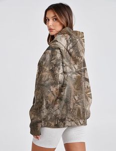 Camouflage Women Solid Basic Fleece Letter Loose Hoodie Sweatshirt <b>Long</b> <b>Sleeve</b> Kangaroo Pocket Drop Shoulder Pullovers <b>Top</b> - Product Image 1