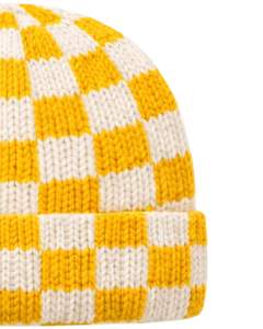 Gorro de punto personalizado con diseño de tablero de ajedrez amarillo y blanco, gorro de invierno cálido con puño, gorro de punto acrílico suave, unisex, estilo urbano. - Product Image 2