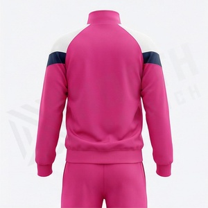 Survêtement unisexe color block à manches longues avec fermeture éclair et col montant, vêtement de sport décontracté pour adulte, en mélange polyester-coton, coupe classique, idéal pour le printemps. - Product Image 2