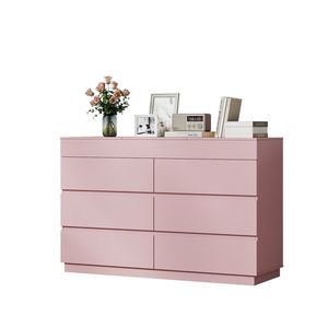 Comò Rosa Goffrato ZSH012 P2 in Truciolato da 12 mm con Sei Cassetti e Specchio 120x40x85,5 cm con Finitura in Melaminico - Product Image 4