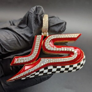 Colgante de Letra JS con Moissanita, Plata 925, Esmalte Rojo, Cristal y Diamantes de Imitación, Estilo Hiphop, Unisex, para Regalo - Product Image 1