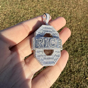 Collier pendentif en argent sterling 925 plaqué or personnalisé, style hip-hop, avec diamants moissanite, bijoux de rappeur glacés, cadeau - Product Image 2