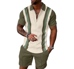 Men Color Blocking Short Sleeve Half-<b>Zip</b> Polo <b>Shirt</b> With Matching Pants Casual Summer Tracksuit Set Lightweight Breathable - Product Image 4
