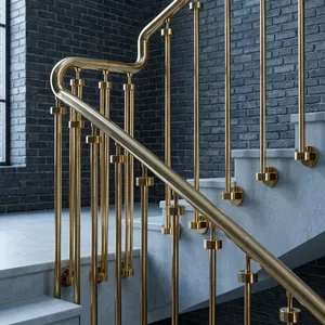 Sistema de pasamanos de latón de lujo, balaustres y peldaños decorativos metálicos antiguos para renovación de escaleras en el hogar. - Product Image 2