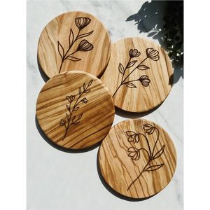 Wholesale Round Wooden Coasters <b>Set</b> with Holder Acacia Wood Drink Coaster Mat Heat Resistant Tableware for Home Hotel Cafe Decor - Product Image 4