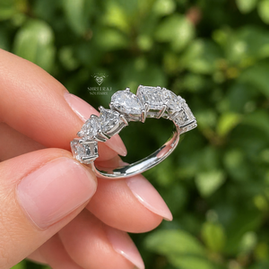 Bague demi-éternité multi-formes en diamant de laboratoire, alliance en or massif 14 carats, bague en diamant CVD, fabricant en gros Inde - Product Image 2
