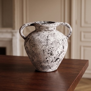 Antique Speckled Ceramic <b>Vase</b> with Handles Rustic Spotted Pottery <b>Vase</b> for Home Decor - Product Image 3