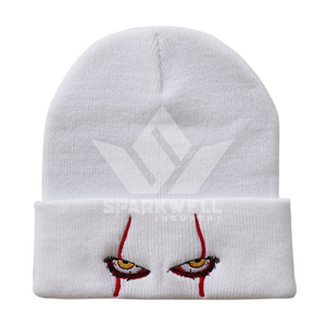 Gorro Unisex Blanco con Ojos de Personaje Bordados, Estilo Urbano, Gorro de Invierno de 56-58 cm, Acrílico, Casual, para Adultos - Product Image 1