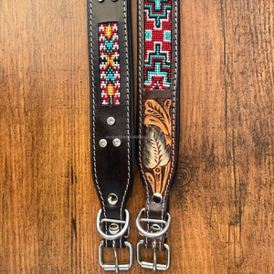 Nouveau style de collier de chien perlé en cuir de qualité supérieure personnalisé vente en gros colliers de luxe ajustables pour animaux de compagnie en cuir repoussé à la main - Product Image 5