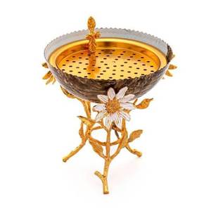 Encens indien Bakhoor de luxe en laiton, motif tournesol en feuille d'or, parfum bois de santal, écologique, longue durée, artisanat - Product Image 1