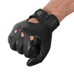 Men's Genuine Sheepskin Leather <b>Gloves</b> Classic Black Perforated Biker Driving <b>Gloves</b> Soft Breathable Full Finger <b>Gloves</b> OEM ODM - Product Image 5