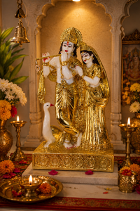 Figura de Krishna y Radha en Resina Chapada en Oro Hecha a Mano, Escultura Religiosa para Decoración de Mesa en Diwali, Diseño Tradicional Ligero - Product Image 2