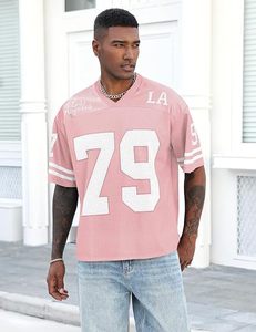 T-shirt de football rose pour femme, col en V, manches courtes, tricoté, coupe ample, 100 % polyester, séchage rapide, motif uni, personnalisable - Product Image 3