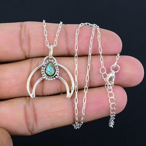 Labradorite 925 Sterling <b>Silver</b> Pear Shape Gemstone Trendy Engagement Pendant <b>Necklace</b> <b>for</b> <b>Men</b> Women Unisex - Product Image 4