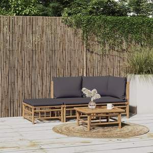 Set Lounge da Giardino in Poliestere Effetto Bambù Grigio Scuro - Product Image 1