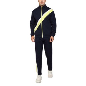 Survêtement pour homme, couleur marine, blocs de couleurs, fermeture éclair intégrale, col montant, coupe sportive, polyester et coton, vêtement d'automne avec poches latérales - Product Image 3