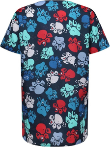 Colorful Animal Paw Print Veterinary Scrub Top Breathable Healthcare Uniform for Vet Techs & Pet Groomers Hospital <b>Nurse</b> Work - Product Image 5