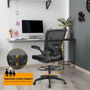 Chaise de bureau réglable en hauteur avec support lombaire et accoudoirs rabattables pour le dessin technique - Product Image 4