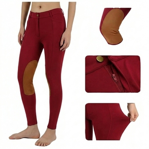 Pantalones de equitación de cintura alta para mujer, color verde con parches marrones en las rodillas, leggings ecuestres con botones de silicona, pantalones de montar a caballo - Product Image 3