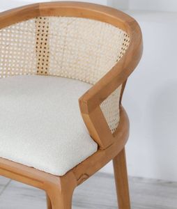 Natural Teak Wood Bar <b>Stool</b> <b>with</b> Rattan <b>Back</b> – Modern Upholstered Counter Chair for Restaurant Cafe & Bar - Product Image 2