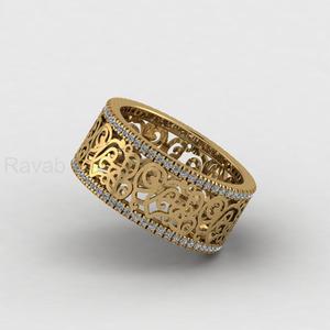 Victorian Inspired 14k Gold <b>925</b> <b>Silver</b> 9mm Wide Floral Filigree Cigar Pattern Stacking Band <b>Ring</b> With CZ Fine Jewelry For Her - Product Image 2