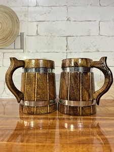 100% Leakage Proof Vintage Wooden Beer Mug with Lid Wooden Handle Eco-Friendly CE Certified <b>for</b> Home Hotel & Restaurant Use - Product Image 5