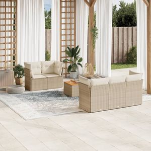Conjunto de Sofás Modulares de Jardín de 6 Piezas en Ratán Sintético Color Beige, Muebles de Exterior Cómodos y Elegantes - Product Image 1