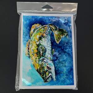 Whimsical A7 Size 5x7 Bobby the Best Bass Blank <b>Note</b> <b>Cards</b> Pack of 8 with Envelopes for <b>Greetings</b> - Product Image 3