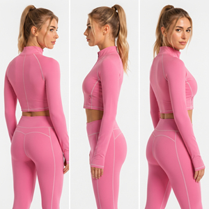 <b>Women</b> Cropped Yoga Jacket Fitness Wear Stand Collar Short Zipper Ladies Quick Dry Compression Jacket Crop Zipper Sport Track <b>Top</b> - Product Image 5