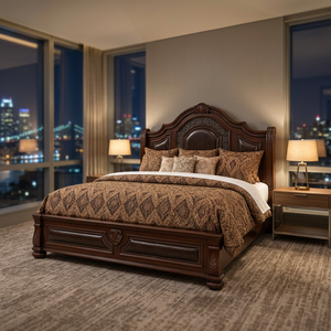 Traditional King Size Wood <b>Bed</b> <b>Frame</b> with Leather Upholstered Headboard and Tufted Footboard Bedroom Furniture - Product Image 4