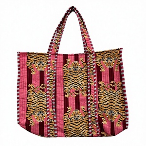 Pink Tiger Print Cotton Tote Bag Large Capacity Reusable Shopping Bag Eco Friendly Women Shoulder Handbag Wholesale - Product Image 2