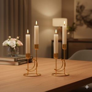 Gold Metal <b>Candle</b> Stands Set of 2 Modern Decorative Candlestick Holders for Wedding Birthday Party & <b>Dinner</b> Table Decor - Product Image 4