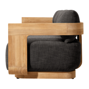 Modern Outdoor <b>Sofa</b> Solid Teak <b>Wood</b> Curved Frame Black Cushion Contemporary Style Patio Lounge Couch Luxury Garden Furniture - Product Image 5