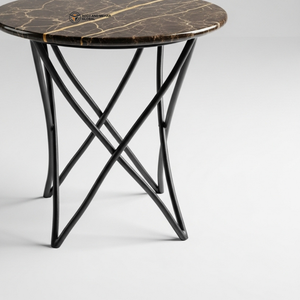 Modern <b>Round</b> Marble <b>Stool</b> with Geometric Iron Frame Luxury Stone Top Side Table Minimalist Boutique Furniture - Product Image 6