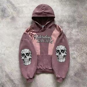 Sweat à capuche pour homme, coupe oversize, grammage lourd, 100% Coton, style Rétro Goth, avec impression en relief, patchwork et motifs graphiques streetwear - Product Image 4