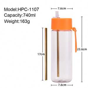 Botella Deportiva Portátil, Vaso de Agua Transparente de Plástico con Pajita para Uso en Exteriores - Product Image 3