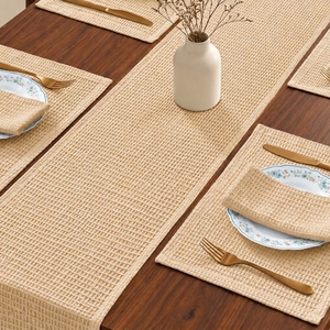 Beige Waffle Weave Table <b>Runner</b> and Placemat Set <b>Washable</b> Fabric Nordic Dining Decor - Product Image 4