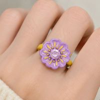 Bague vintage en laiton avec placage anti-ternissement, anneaux uniques et massifs de style bohème, ornés de fleurs colorées en émail et résine
