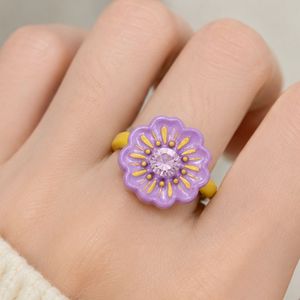 Vintage Brass <b>Ring</b> with Tarnish Free Plating Unique <b>Chunky</b> Bohemian Colorful Enamel Resin Flower <b>Rings</b> - Product Image 5
