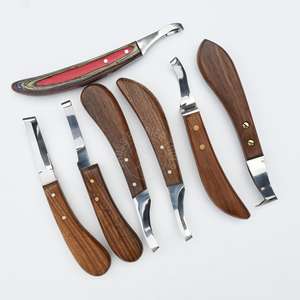 Kit d'outils de soin des sabots pour fermeurs : Couteau à sabots, Grand crochet à boucle, Boucle à abcess arc-en-ciel, Lame étroite avec manche en bois, Différents styles de poignées - Product Image 1