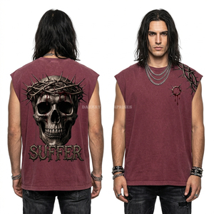 Custom <b>Maroon</b> Sleeveless T Shirt Suffer Skull Crown Thorns Graphic Mens Muscle Tank <b>Top</b> Apparel Manufacturer Canada Sale - Product Image 1