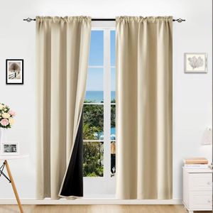 Set 2 tende oscuranti per interni 52 pollici. W X 63 In. Tascabili tascabili con rivestimento termoisolante con rivestimento oscurante trattamenti per finestre nero - Product Image 6