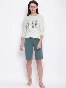 Shorts Bermuda de Algodón Tejido de Color Sólido para Mujer, con Cintura Ajustable con Cordón y Bolsillos, Corte Regular Informal, Cintura Media - Product Image 1