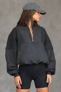 <b>Women's</b> Oversized Hooded Fleece <b>Sweatshirt</b> With Zipper Drop-Shoulder Full Sleeve Solid Color Autumn Wear - Product Image 4