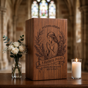 Wooden <b>Memorial</b> Urn Keepsake <b>Box</b> Engraved Angel Cremation Ash Holder Remembrance Gift for Home Shrine - Product Image 5