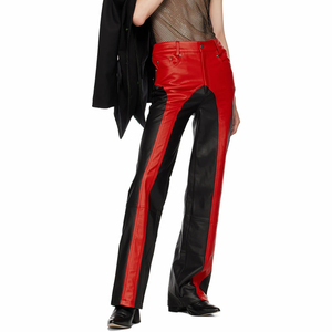 Pantalon en PU pour homme, taille mi-haute, style hip-hop, personnalisé, haute qualité, écologique, avec bandes latérales rouges, en tissu velours côtelé, devant plat, avec logo, collection 2026 - Product Image 3