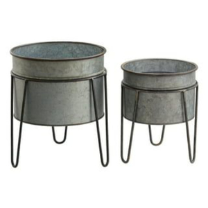 Lot de 2 jardinières en métal galvanisé avec support en fer noir, style ferme, pour intérieur et extérieur, décoratives - Product Image 6